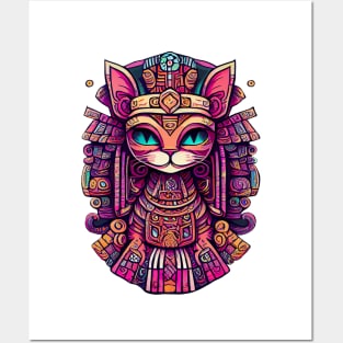 Cat in mayan style Posters and Art